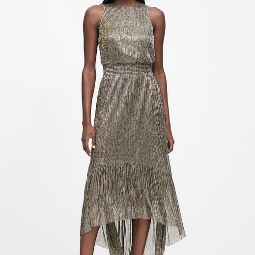 Banana Republic Metallic High-Low Dress in Gold Mix